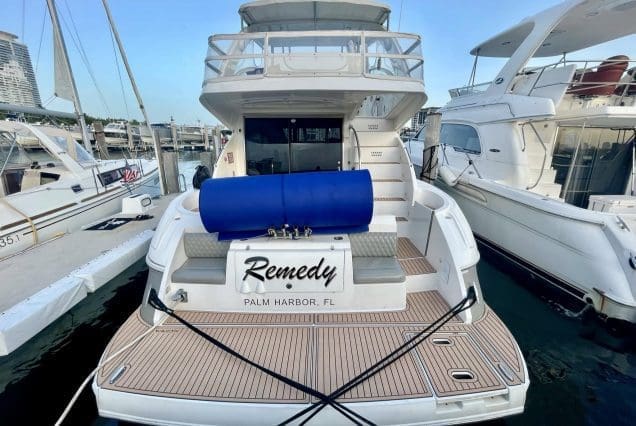 Remedy 50ft Cruiser Sport Miami swim platform with easy access to the water