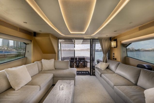 78ft SunSeeker Helios Miami elegant dining area perfect for private onboard experiences