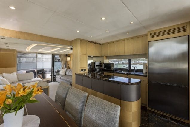 78ft SunSeeker Helios Miami modern lounge with table for entertainment and gatherings