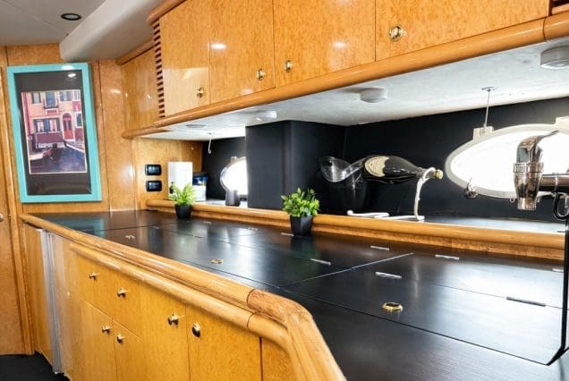 Luxury 60ft Tiffany Sunseeker Miami fully equipped galley with modern finishes