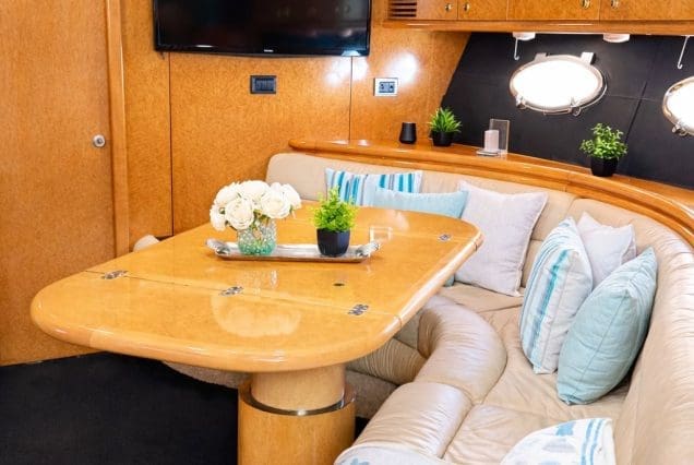 Luxury 60ft Tiffany Sunseeker Miami elegant dining area perfect for private meals and special occasions