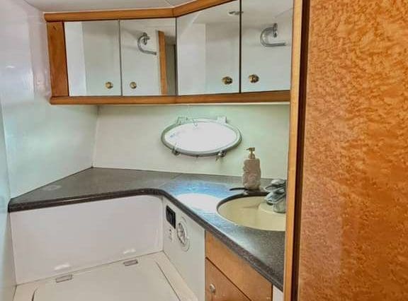 Luxury 60ft Tiffany Sunseeker Miami luxury washroom with upscale fittings and elegant styling