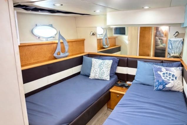 Luxury 60ft Tiffany Sunseeker Miami guest cabin with elegant interiors and premium sleeping comfort