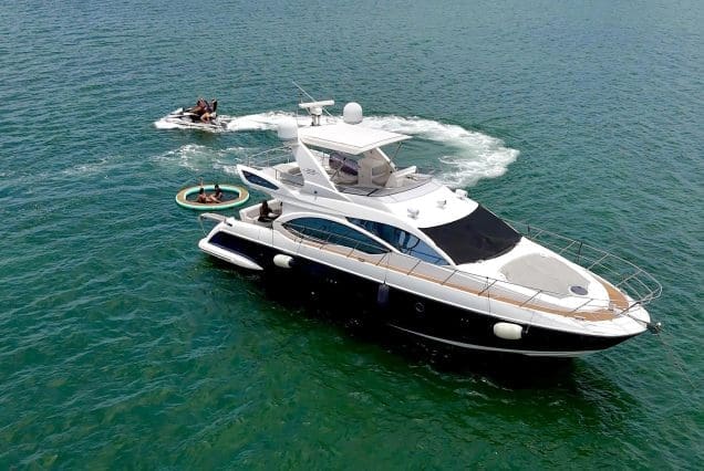 Azimut 55ft Azure Miami spacious sunbed area perfect for relaxing and enjoying the Miami sunshine