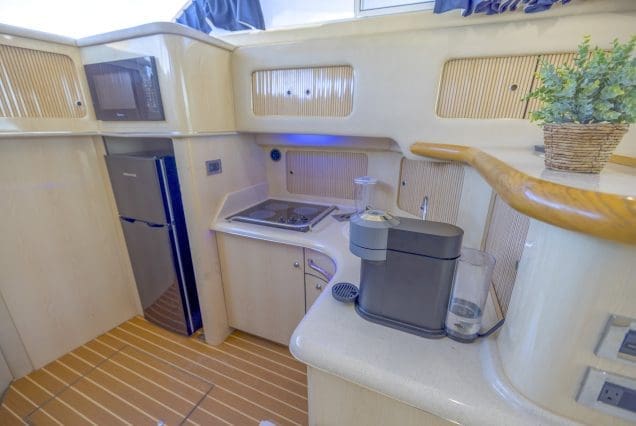 Sea Ray 45ft Sea Daze Miami fully equipped galley with modern appliances and premium finishes