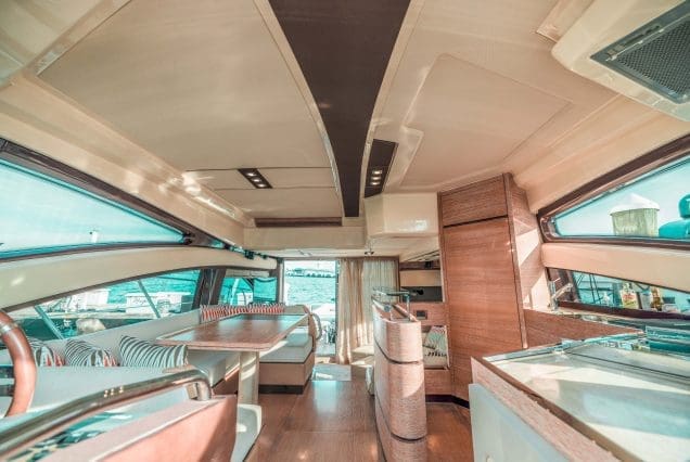 Azimut 55ft Azure Miami sophisticated indoor salon with plush seating and contemporary décor